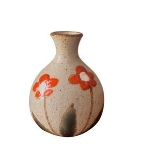 Studio Stoneware Bud Vase Japan Otagiri Style Hand Painted Orange Flower